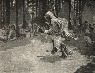 Durch die Schatten und den Sonnenschein, leise schreitend wie ein Panther, aus „Das Lied von Hiawatha“ von Henry Wadsworth Longfellow (1807-82), veröffentlicht von George G. Harrap and Company Ltd., 1911
